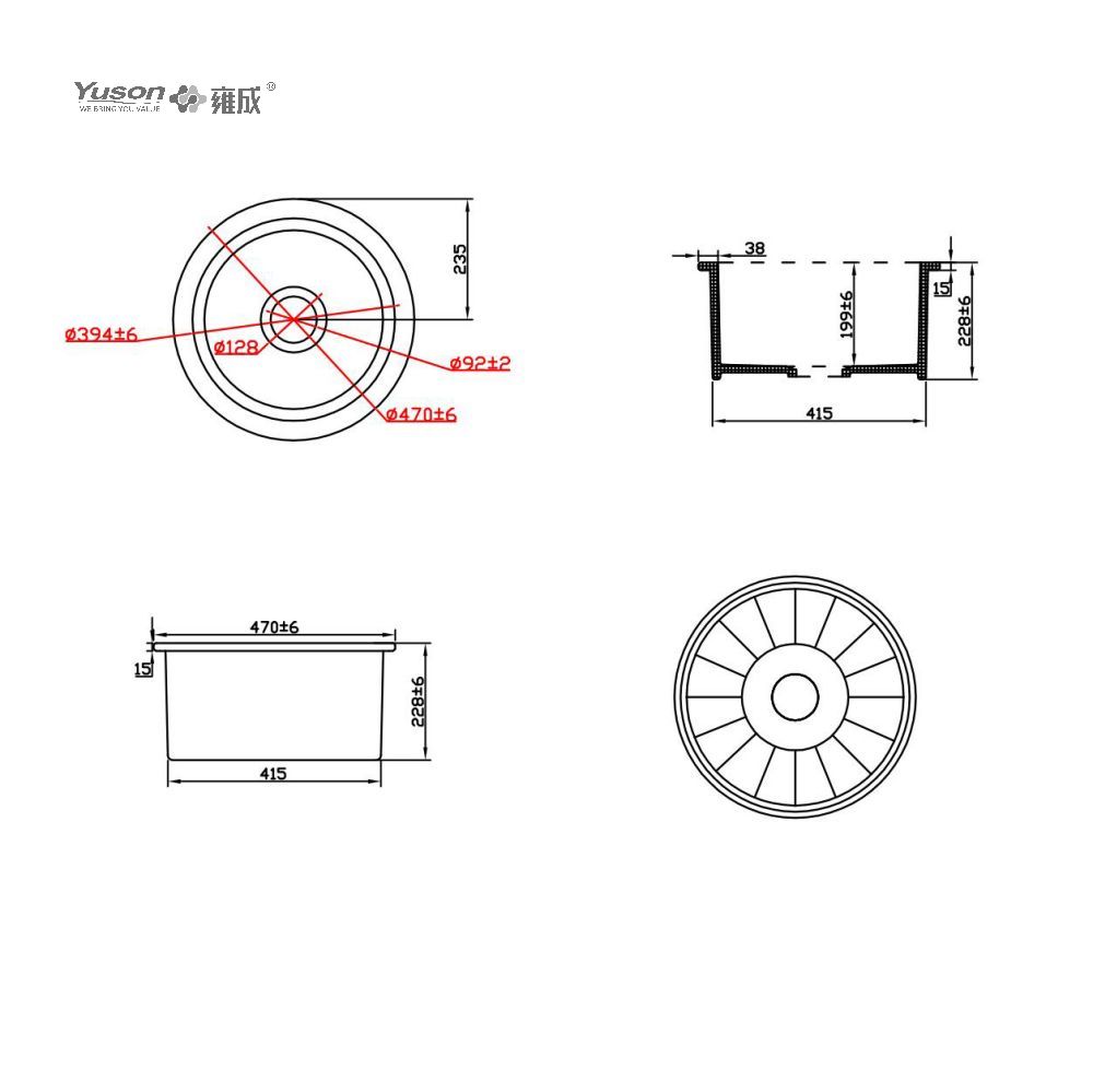 YS27105W-18R	ø18 Inch Round Single Bowl FFC Fine Fireclay China Apron front kitchen sink, farmhouse sink, Bathroom sink