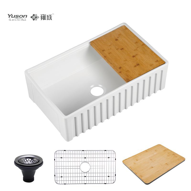 YS27112-3320	33x20 Inch Manufactuer Single Bowl VC Vitreous China Apron front kitchen sink farmhouse kitchen sink with drainboard