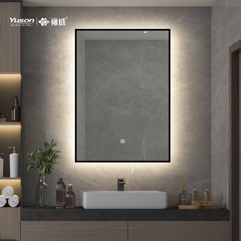 YS57301 Espejo de baño LED con marco de aluminio con forma rectangular moderna, espejo de tocador iluminado