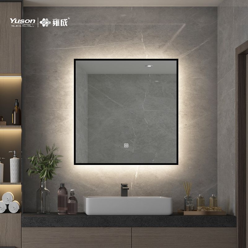 YS57301 Espejo de baño LED con marco de aluminio con forma rectangular moderna, espejo de tocador iluminado